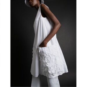 NWT MEIMEIJ shift mini dress with ruffled lattice trim (navy)